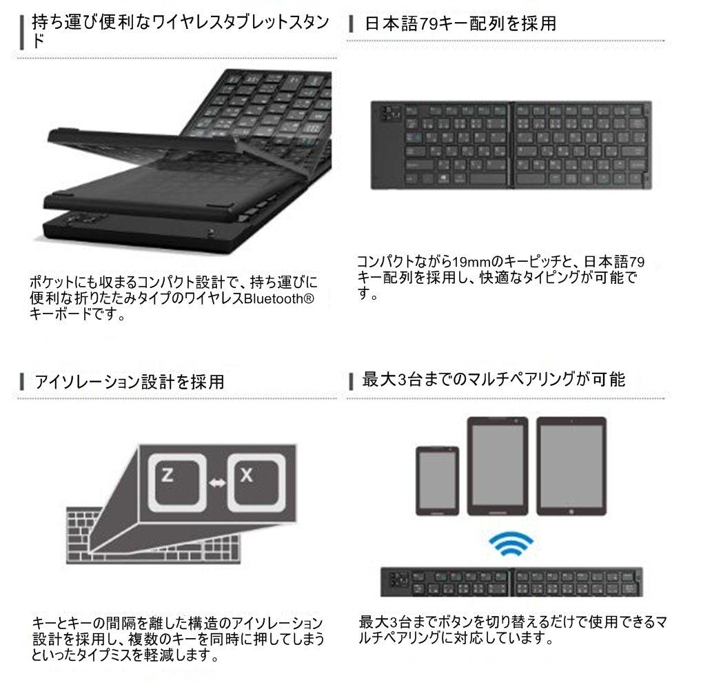 ELECOM Foldable Bluetooth Keyboard, Multi-Pairing, Black, TK-FLP01BK