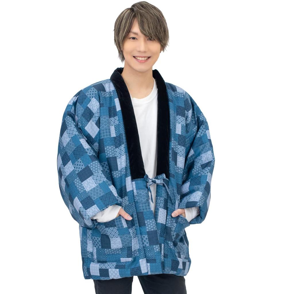 Aiai Men's Cotton Hanten Jacket with Chintz Pattern, Navy (Checkered)