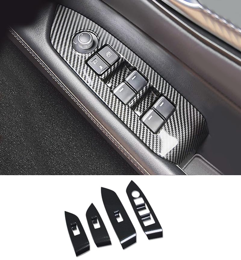 

ZUNEIGUNG Mazda KF Series Door Window Button Switch Panel Interior Stainless Steel Fiber CX-5 (2nd Generation) Covers, Accessories, (4 Pieces) [Carbon