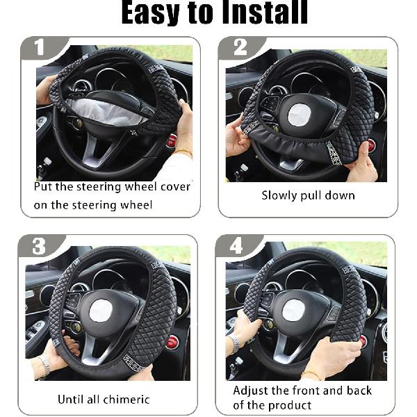 Bling Car Steering Wheel Cover, 15 Inch Anti-Slip Wheel Protector For Women Girls, Soft Leather Elastic Steering Wheel Protector, Car Interior