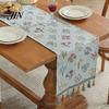 Classic Style Table Runner Jacquard Floral Runner, Vintage with Tassel Edges, Heat Resistant Farmhouse for Wedding Baby Shower Dining Decor