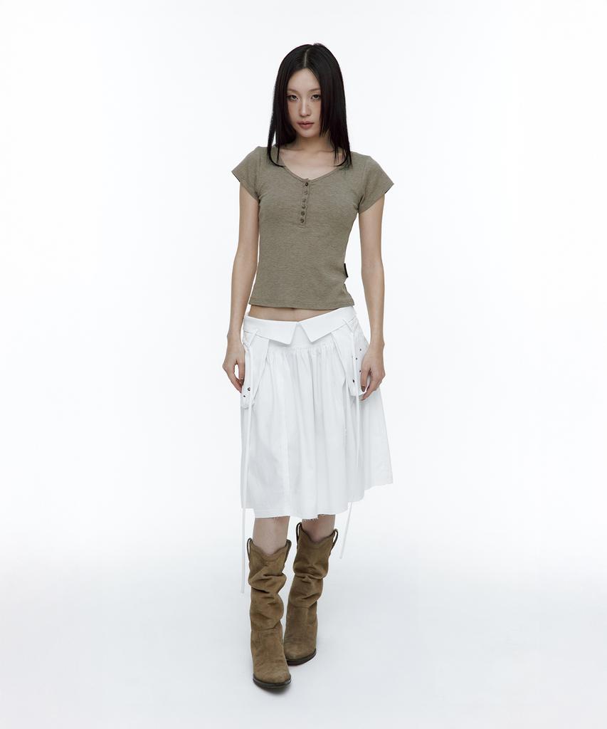 ROUGHNECK Ascii Cross Henley Neck T-Shirt Khaki Brown