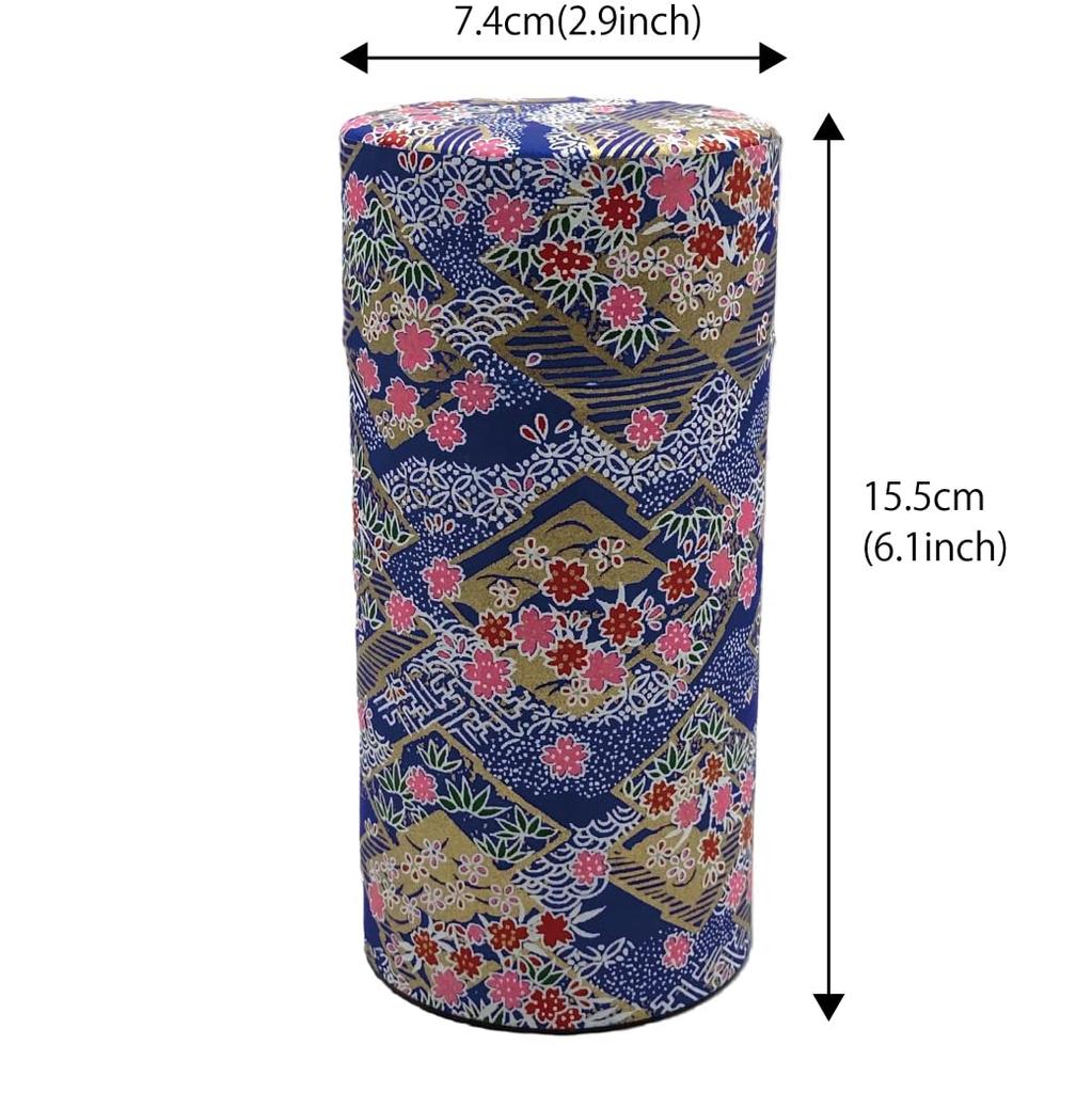 Noguchi Kumataro Tea Garden Tea Large Capacity Yuzen Washi Paper with Inner Cherry Blossom Blizzard Made in Stylish Caddy, 200g, Lid, Design, Japan,