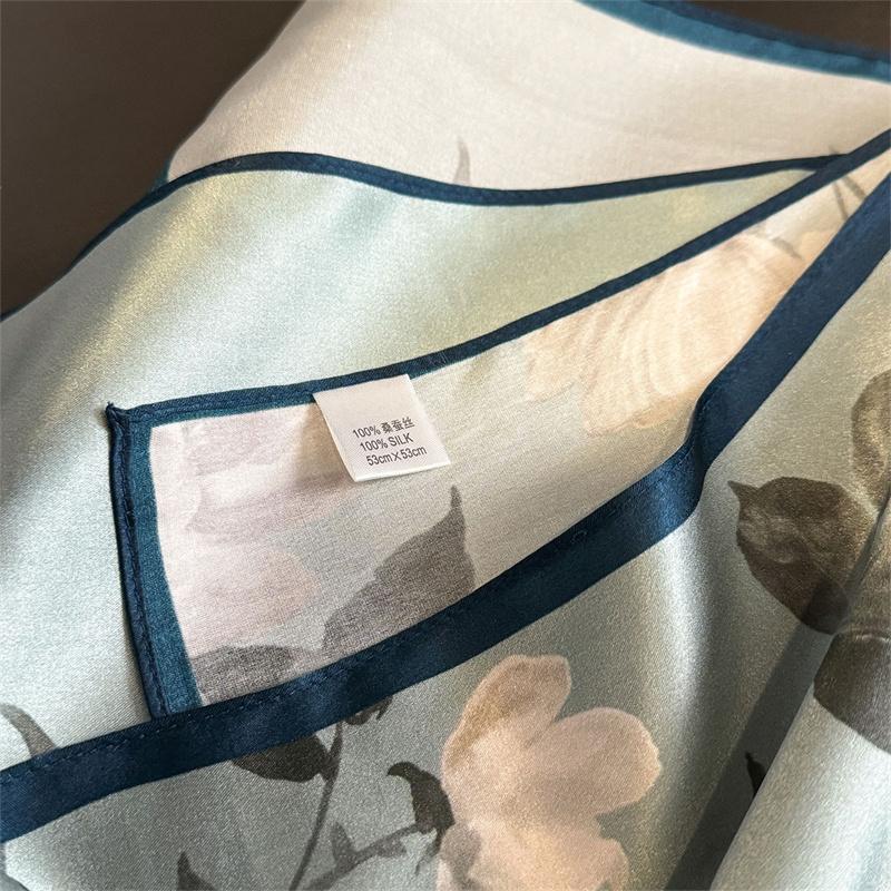 100% Silk Scarf Bandana Women Square Peony Printed Scarves Wrap Kerchief  Mulberry Silk Spring Fashion Luxury Headband Hijab