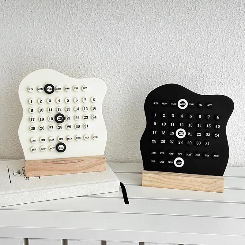 Wooden DIY Cloud Ring Calendar Cute Adjustable Week Month Date Display Wooden Base Round Rings Home Office Desk Decoration