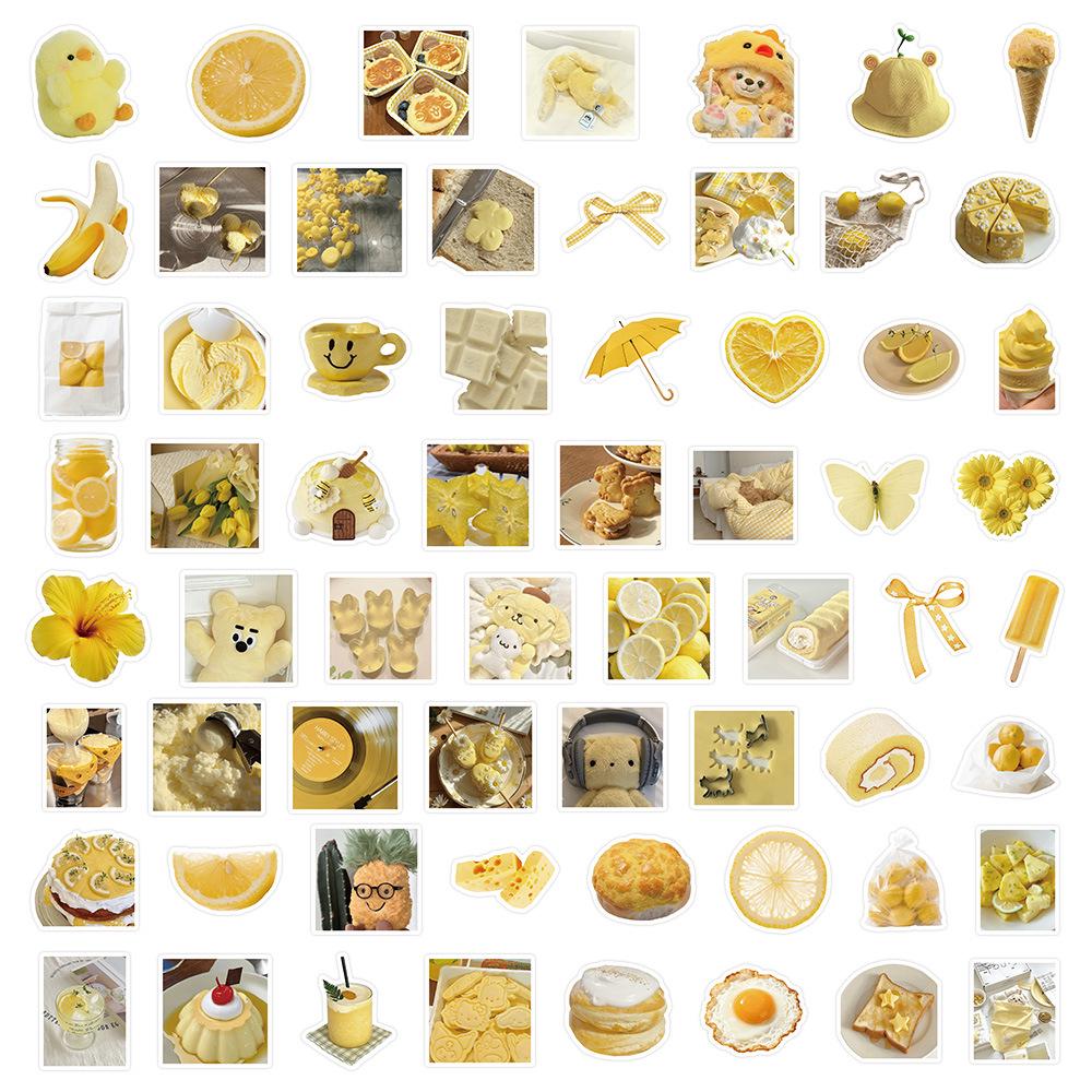 63 Sheet INS Lemon Orange Yellow Stickers Set - Creative Fresh Aesthetic, Waterproof Journal Stickers 14x15 cm