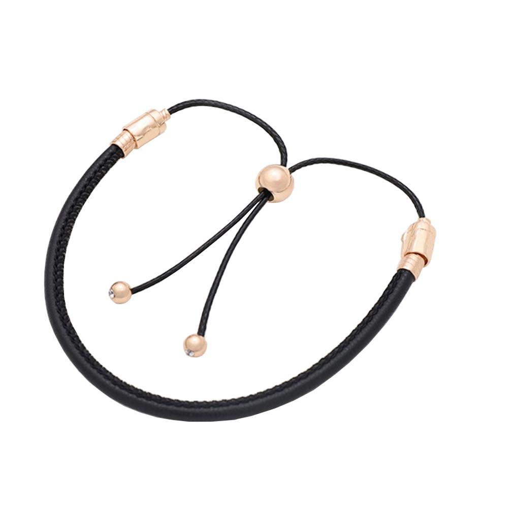 Bracelet Coulissant Moment en Cuir Noir Argent Sterling S925 pour Femmes Cadeau Fête du Nouvel An Bijoux de Mode