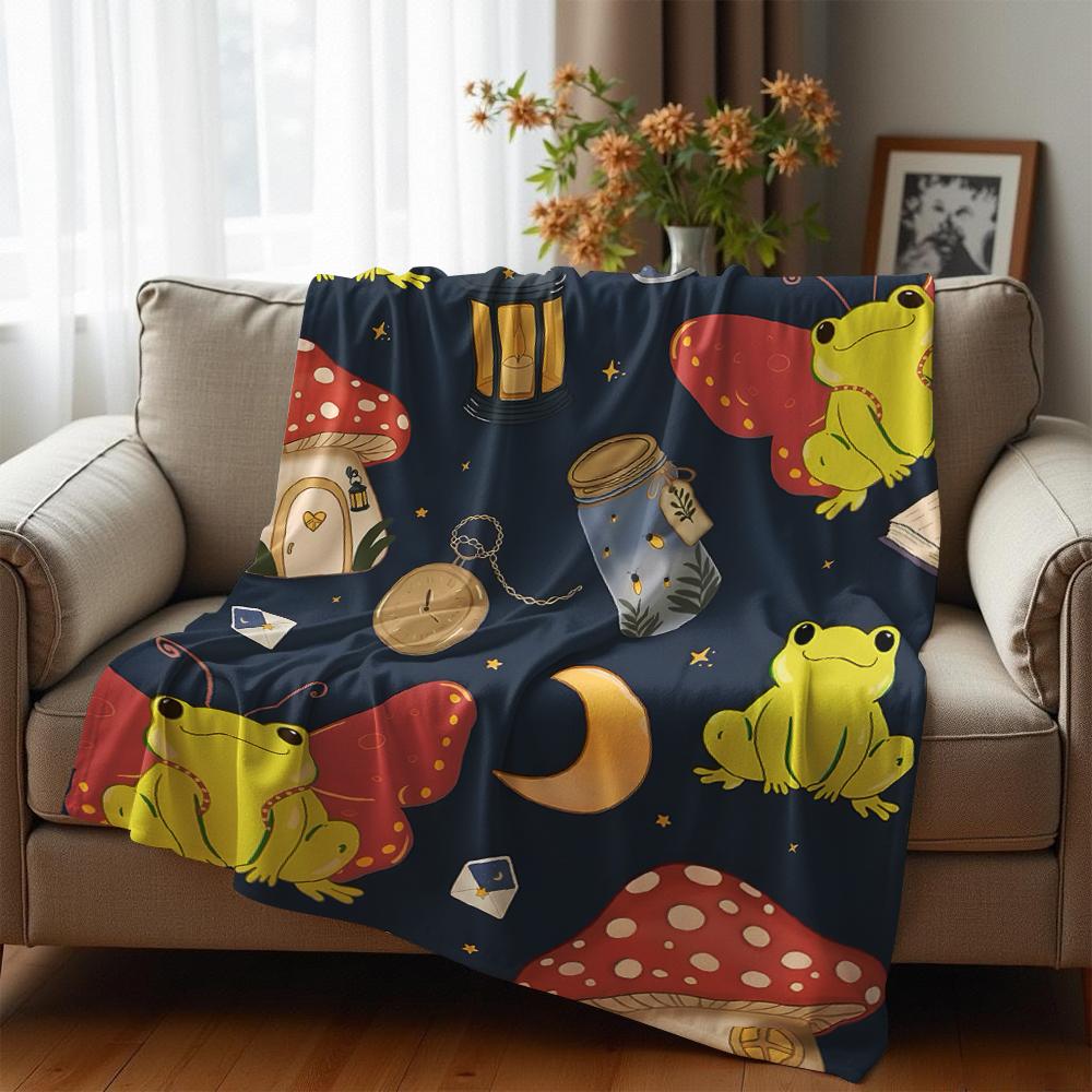 Witchy Frog Mushroom Soft Flannel Blanket Breathable Warm Throw for Office Car Sofa Kids Room Birthday Xmas Gift