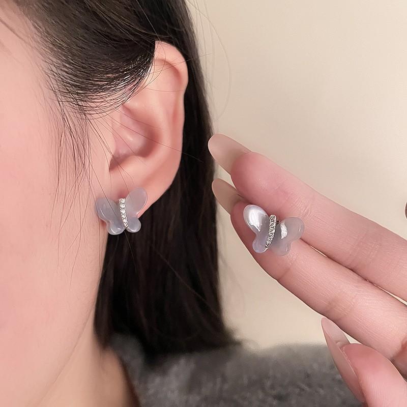 Fresh And Sweet Wind Exquisite Blue Resin Butterfly Earrings Niche Light Luxury Temperament High-End Earrings Accessories