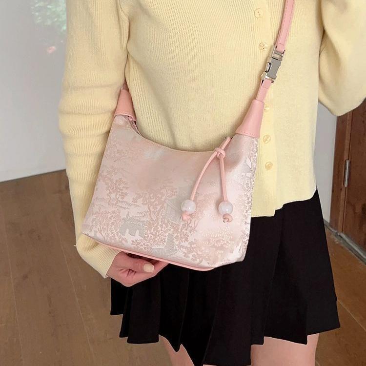 Trend Tote Bag Casual Embroidered Chinese Style Handbag Purses Hanfu Embroidery Handbag Zipper Crossbody Bag Cheongsam Bag Party