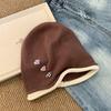 Heart Button Knitted Beanies Cap Vintage Pullover Hats Fashion Y2k Baggy Cap  Streetwear