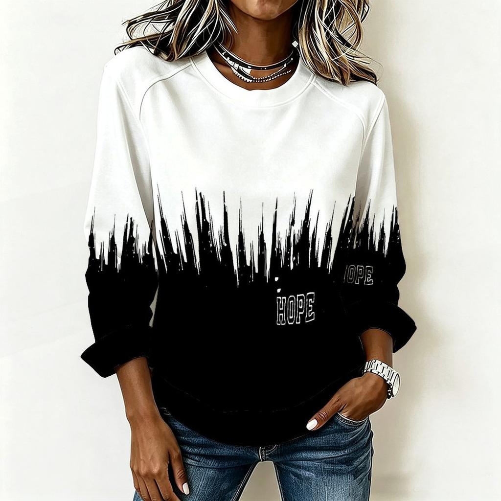 Plus Size Ladies Long Sleeve T Shirt Vintage Stripe Printed Loose Casual Top Comfortable Daily Wear Oversized Tee