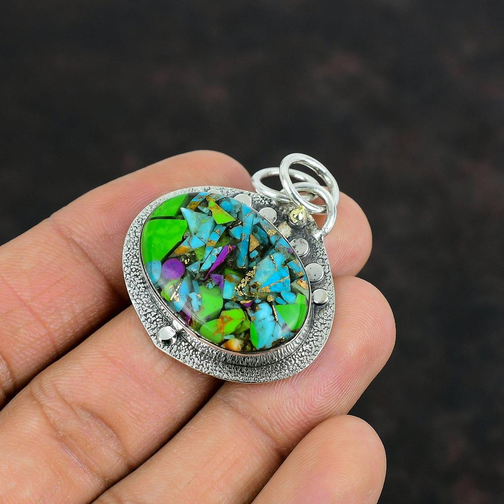 Fiesta Kingman Turquoise Pendant Multi Copper Turquoise Pendant 925 Sterling Silver Pendant Handmade Gemstone Pendant Gifts For Engagement