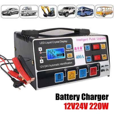 SUV sunkvežimių valčių motociklo impulsų remonto automobilio akumuliatoriaus įkroviklis visiškai automatinis LCD ekranas 12V/24V 220W EU kištukas
