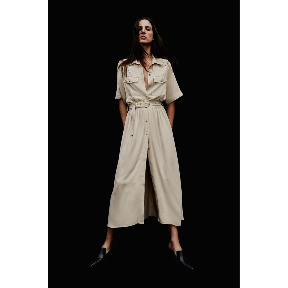 

H M Belted sHirt Dress ligHt Beige