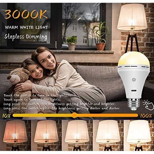 Usb c ampoule rechargeable avec télécommande, 7w led ampoules batterie, e27 tactile dimmable ampoule avec fonction de synchronisat