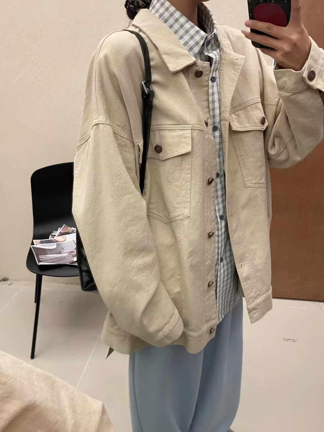 

Женская джинсовая куртка большого размера в корейском стиле на весну, цветная, вываренная One Size абрикосовый