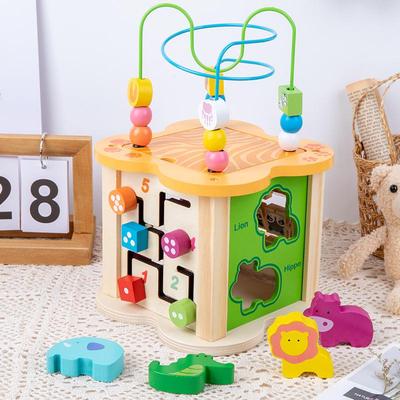 Children's Wooden 6-in-1 Educational Bead Maze & Animal Matching Toy