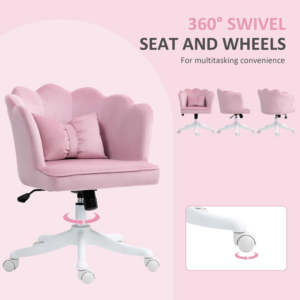Velvet-Feel Petal Back Office Chair - Pink