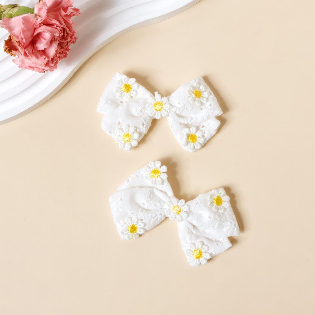 DIY Summer Sweet Solid Color Women's Hair Clips Pairs Daisy Bow Baby Hair Accessories Made Fresh Cotton Fabric Comfortable