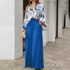 Elegante camisa estampada para mujer, traje casual de moda con pantalones de pernera ancha