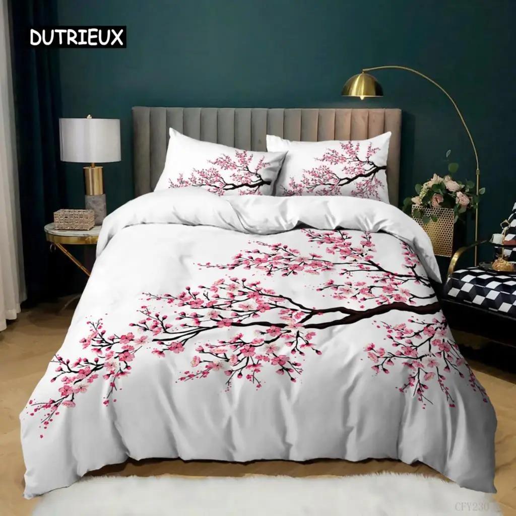 Erik Çiçeği Nevresim Takımı King Pembe Çiçekli Kız Çocuklar İçin Mikrofiber Dallı Baskılı Yatak Örtüsü Takımı