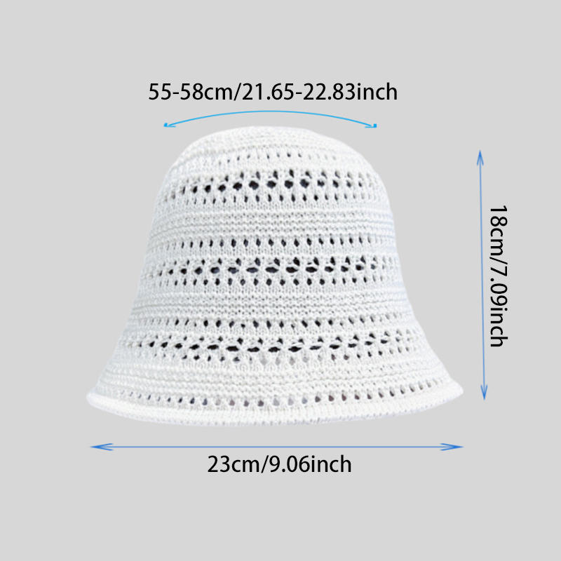 Trendy Summer Hollow Knitted Fisherman Hat UV Sun Protection Straw Bucket Hat Breathable Beach Visor Cap Wide Brim Sun Hat
