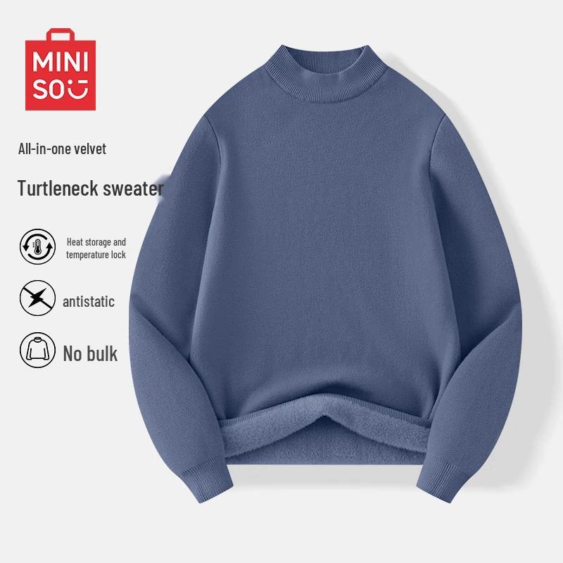 

MINISO Men s Half-High Collar Fleece-Lined Sweater L