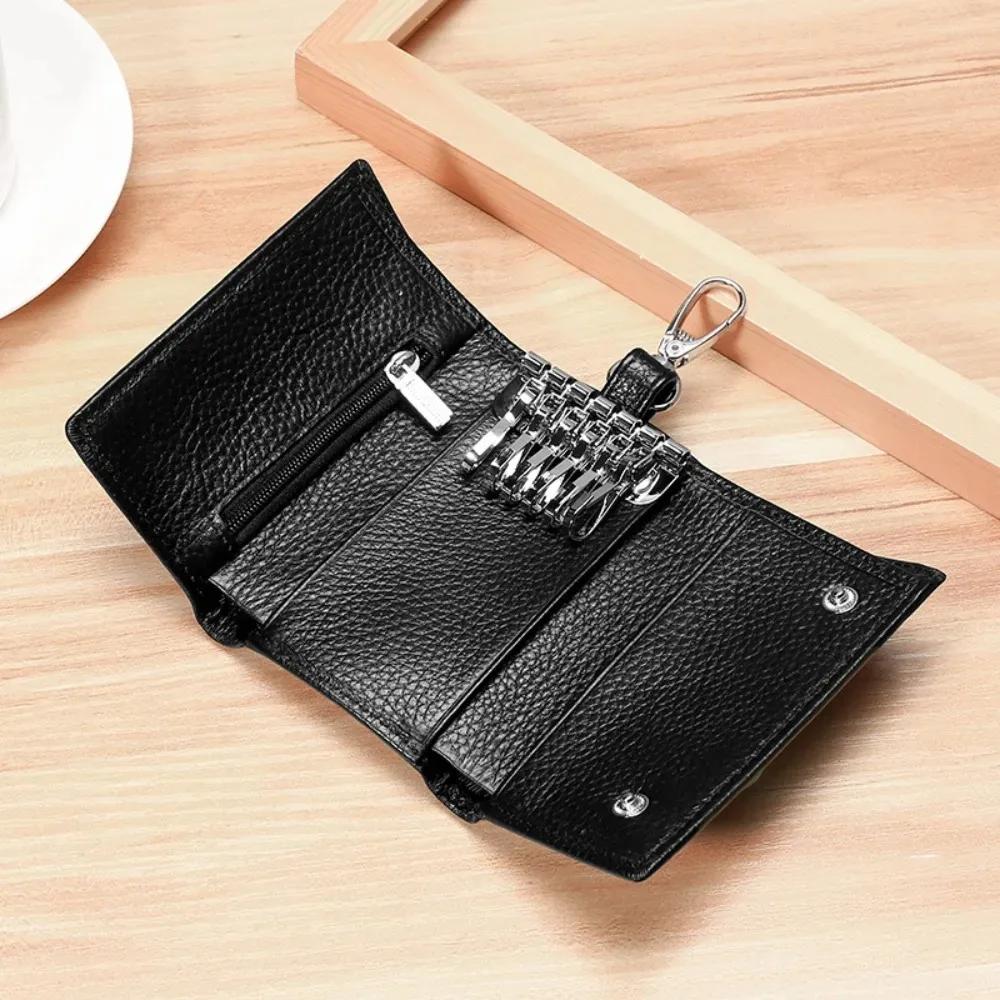 Schlüsselhalter Geldbörse Echtes Leder Unisex Solide Schlüsselbörse Organizer Tasche Auto Hausmeister Geldbörse Kartenhalter Schlüsselanhänger Leder
