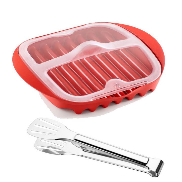 Microwave Bacon Maker Cooker Tray with Splatter Lid BPA-Free Microwave Bacon Grill Pizza Tray Efficient Food Prep Kitchen Tools