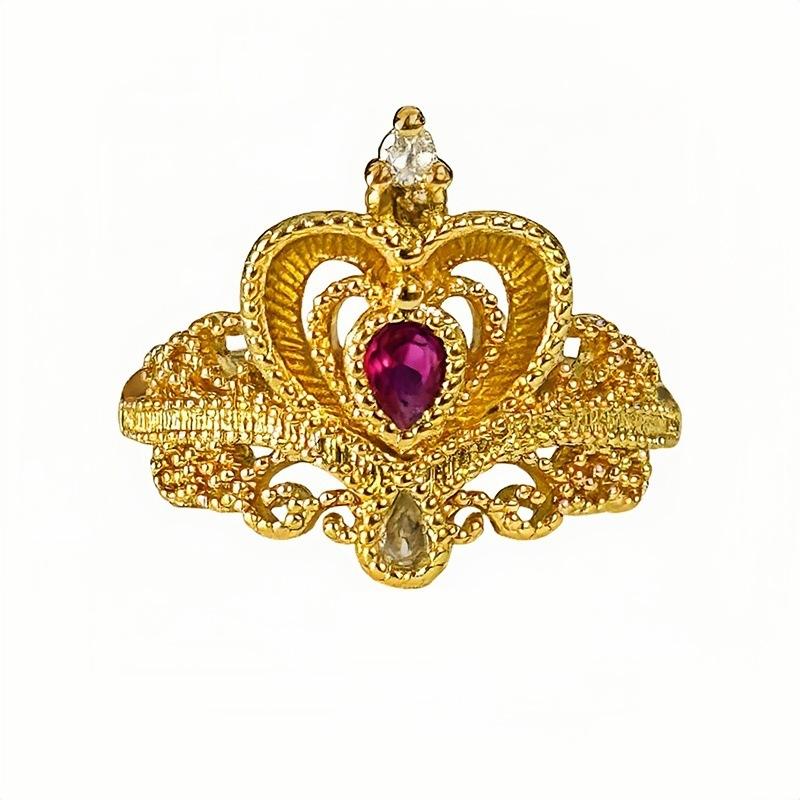 Medieval Vintage Light Luxury Love Crown Open Ring Zircon Exquisite Elegant Retro Court Style Index Finger Ring
