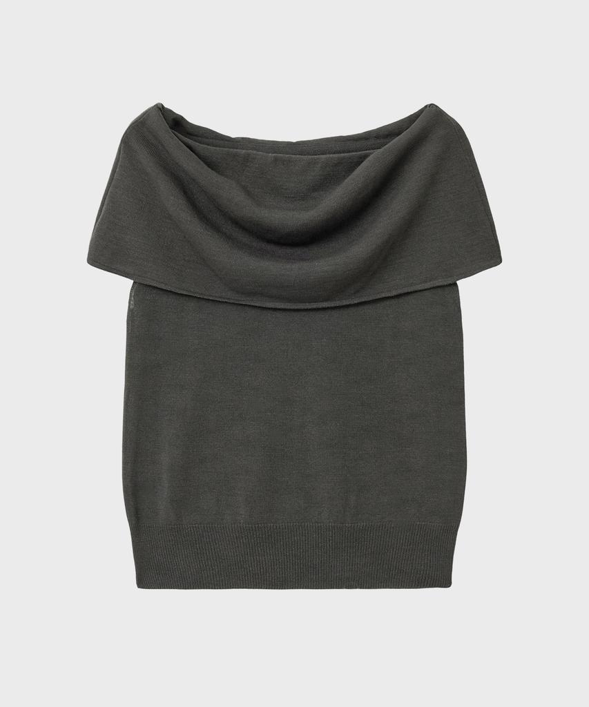 NOIRER FOR WOMAN Linen Off-Shoulder Knit (Charcoal)