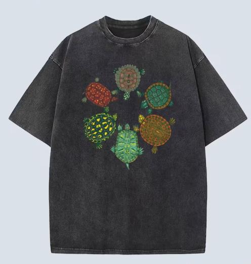 

s s Summer Vintage Style Washed Distressed Womens TShirt Turtle Print Loose and Comfortable Womens Top Short Sleeve S