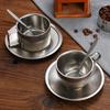 Retro Edelstahl Kaffeetassenset mit Kaffeelöffel & Kaffeeteller Haushalt Camping Outdoor Latte Milchteetasse Set Geschirr