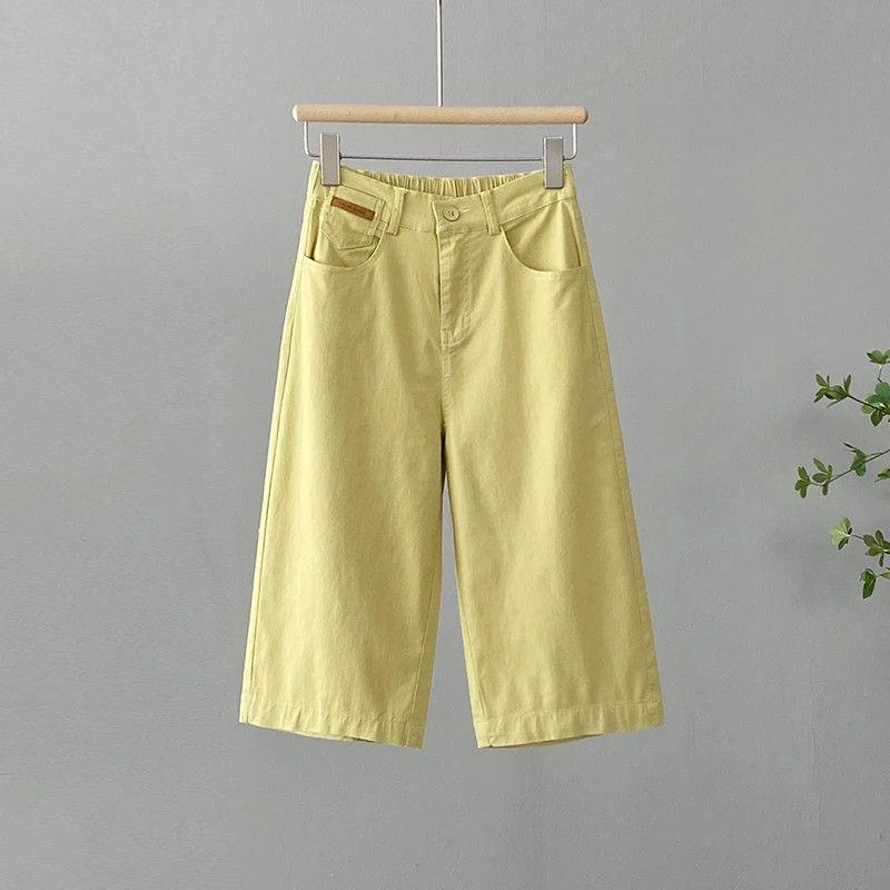 

Women s High-Waist Korean Style Slimming Straight-Leg Pants - Summer Casual Versatile Mid-Length Fashion. 3XL for 70-80 kg світло-жовтого кольору
