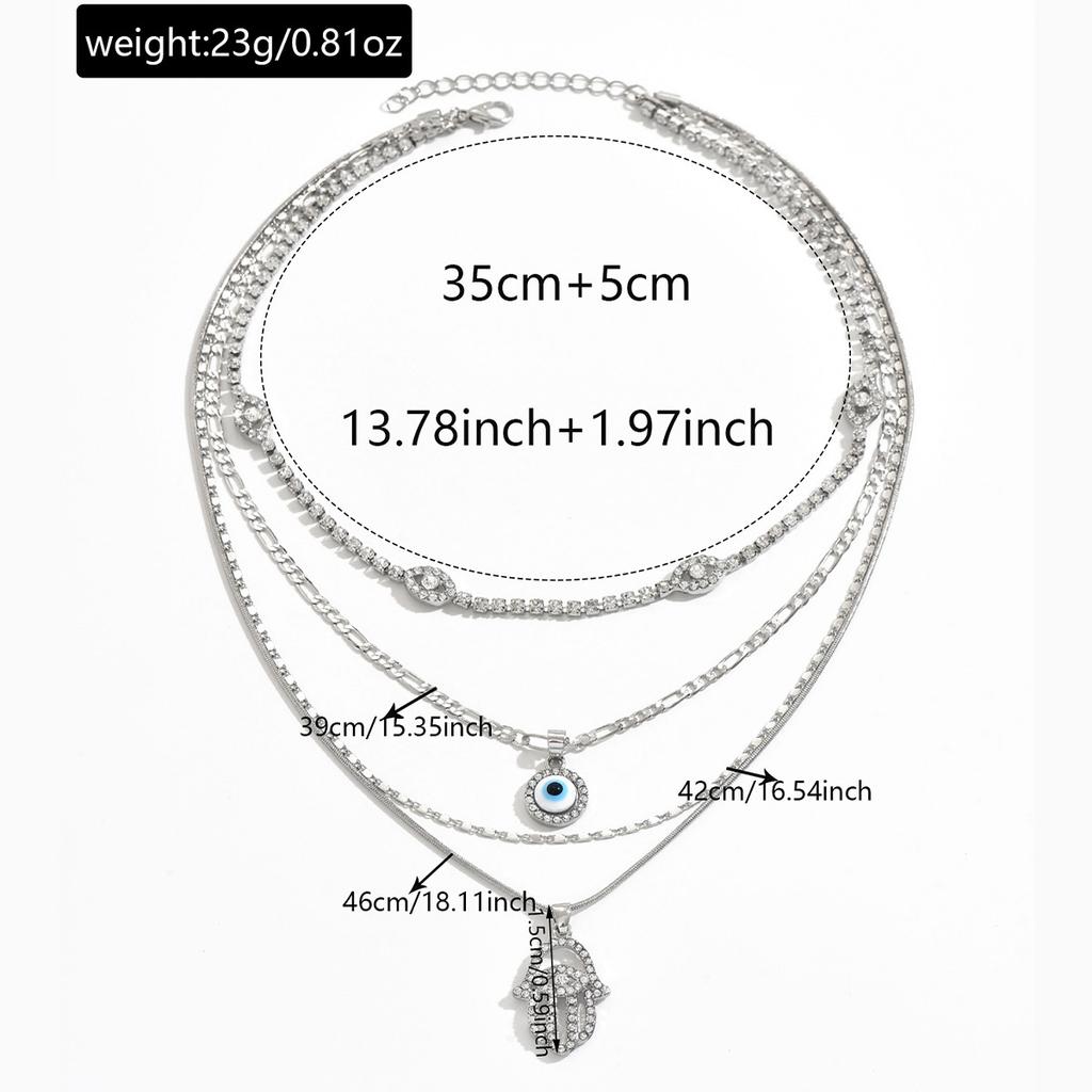 Hot-selling retro exaggerated design devil's eye pendant necklace fashionable multi-layer diamond ins collarbone chain