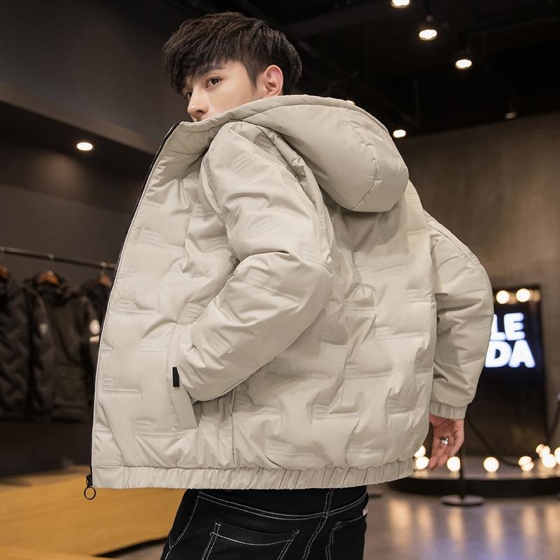 Men's Down Jacket Winter Fashion Casual All-match Youth Warm Short Hooded Solid Color White Duck Down Jacket