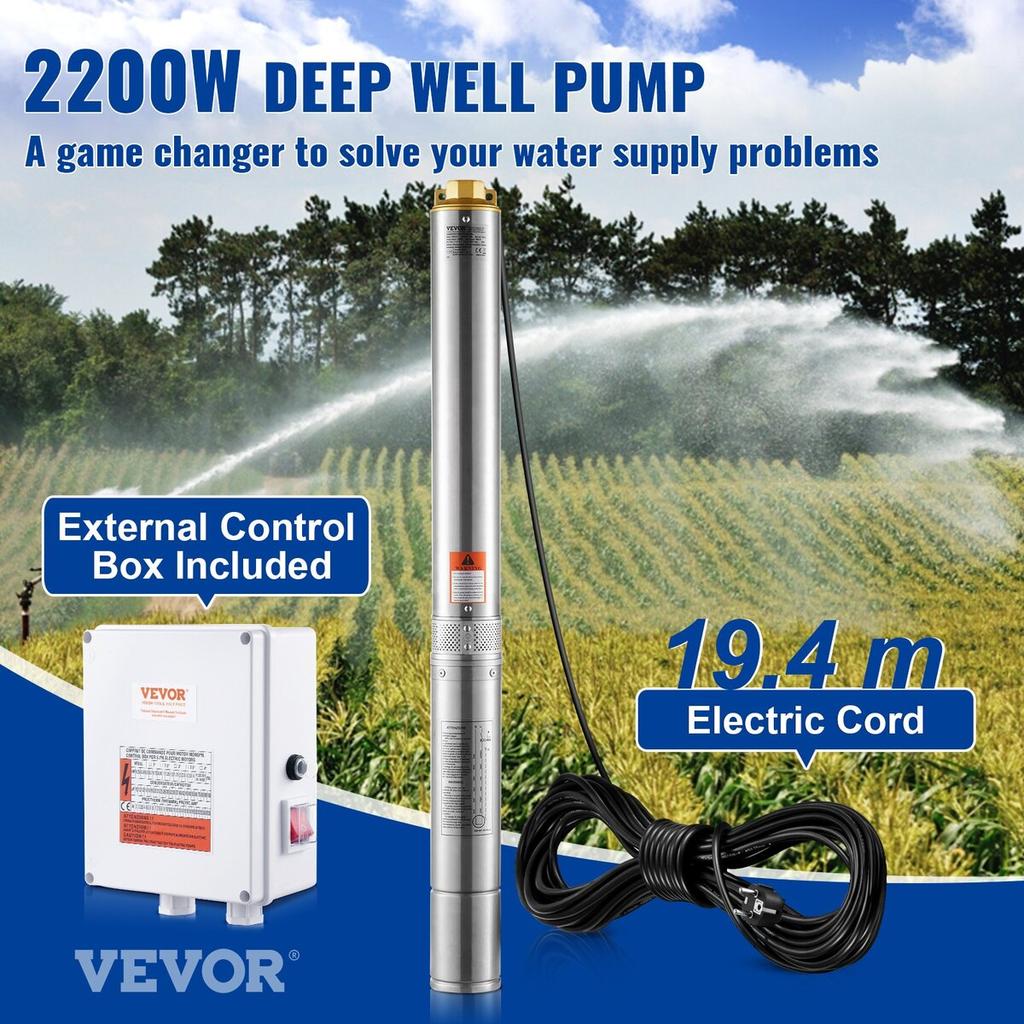 Deep Well Submersible Pump Stainless Steel Water Pump 2200W 9.8 M³/h 144 M