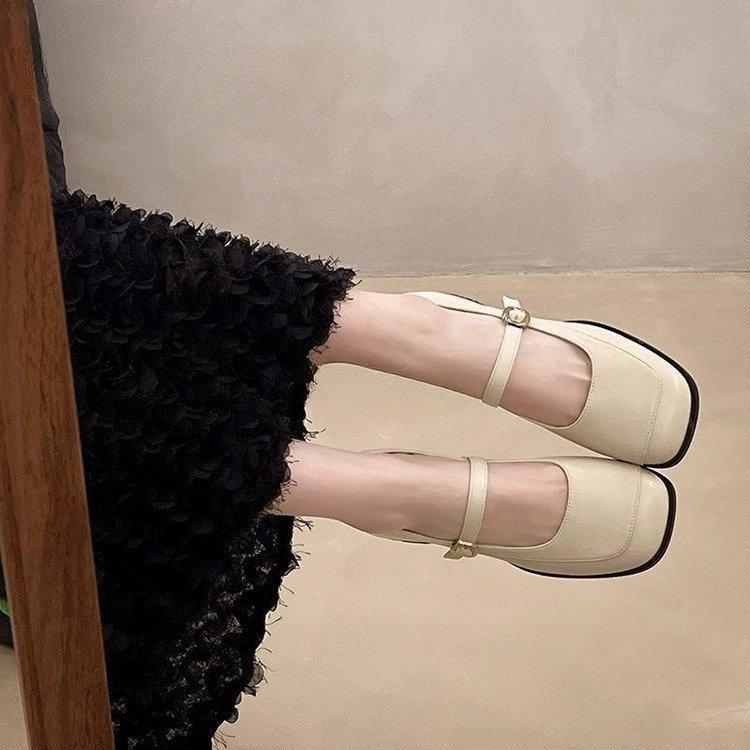 French light mouth single shoes women's 2025 autumn new thick heel square head with skirt high heels with Mary Jane shoes