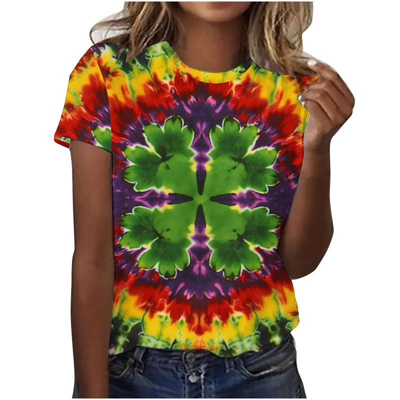 St. Patrick's Day Women T Shirt 3D Lucky Four-leaf Clover Graphic Print T-Shirts Unisex Crew Neck Short Sleeve Casual Kids Tops