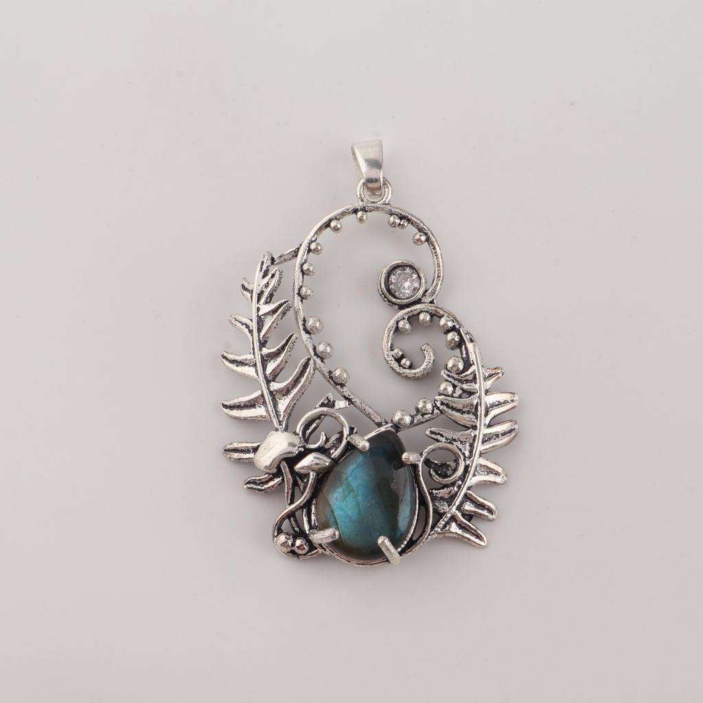 Natural Labradorite Gemstone 925 Sterling Silver Women Jewelry Designer Pendant 1.8" For Girlfriend CP-42-26