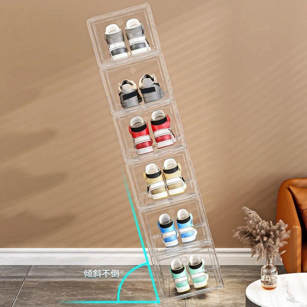 Side-opening Stackable Shoe Cabinet High Transparency Display Shoe Rack New Shoe Box  Home