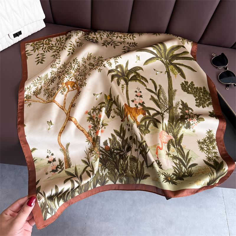 Designer Jungle Animal Print Scarf Women Silk Scarves Bandana Hijab Neckerchief Shawl Kerchief Hair Band Foulard Lady Luxury