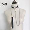 Women Faux Leather Collar Leash Chain Decor Adjustable Erotic Lover Necklace Cosplay Nightclub Party Choker Individual Neck Jewelry
