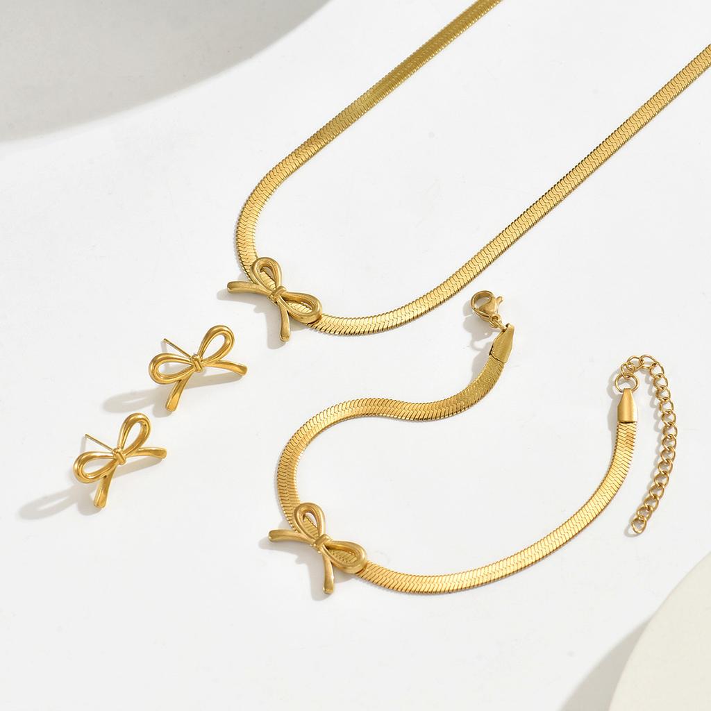 Wind jewelry, geometric bow design necklace, earrings set, niche high-end earrings for women