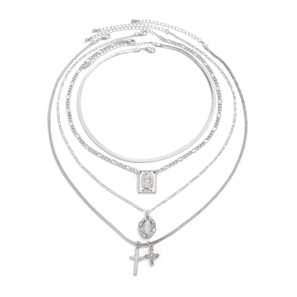 European and American Hip-hop Ins Diamond Cross Pendant Necklace Cold Style Metal Tag Snake Bone Chain Necklace