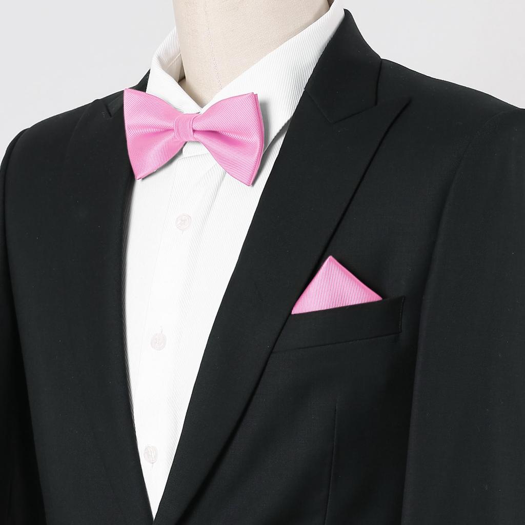 [Allegra K] Necktie, Bow Tie, Pocket Square 3-Piece Set, Narrow Tie (6cm), Solid Color, for Weddings and Formal Occasions, Men's, Pink, Free Size