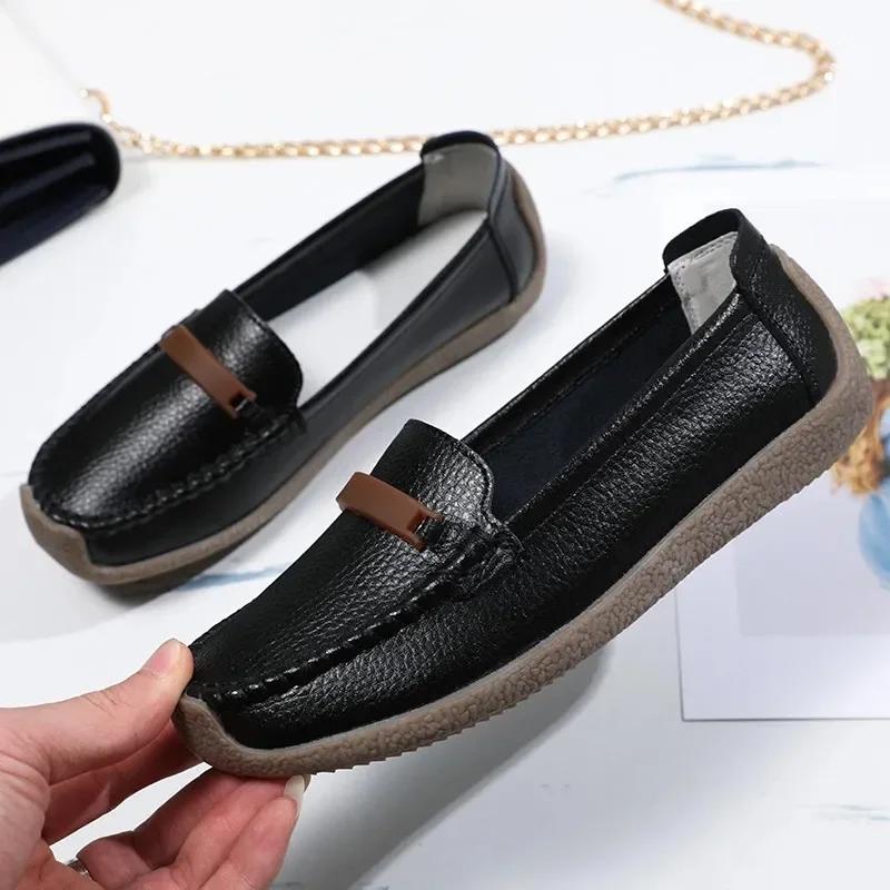Fashion Women Moccasins Genuine Leather Shoes for Woman Slip On Loaders Ladies Casual Solid Flats Female Leisure Spring Footwear Mujer