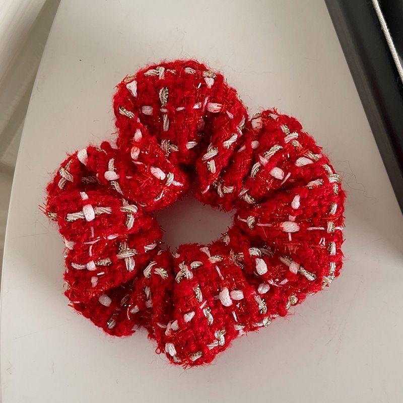 Festive Chinese Red Woolen Hair Tie - New Year and Christmas Accessories for Women