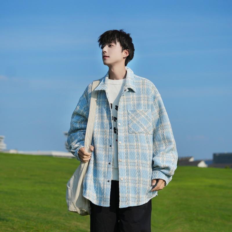 High Street Autumn Men's Fashion Versatile Lapel Plaid Jacket Loose Casual Jacket